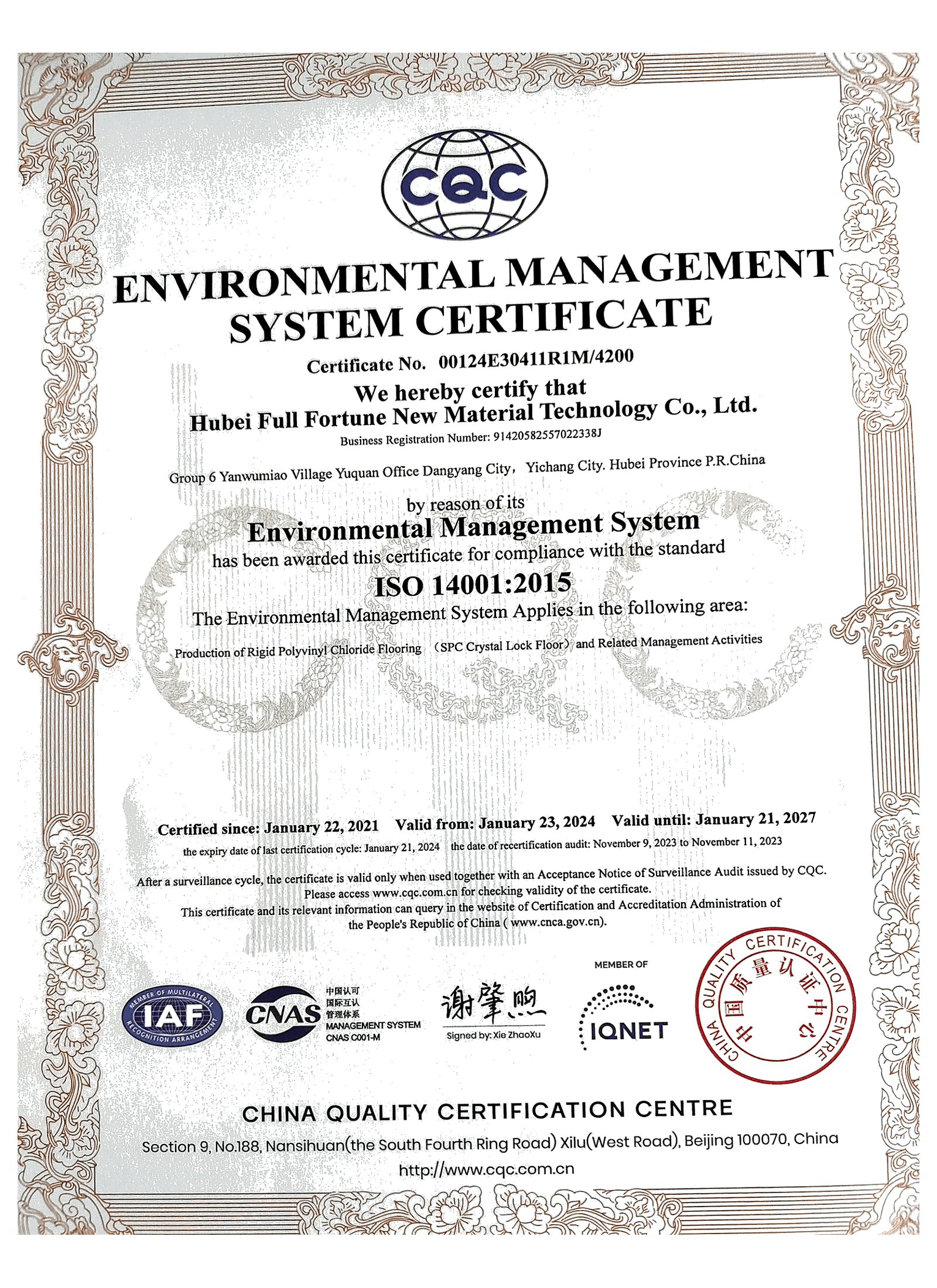 ISO 14001 — Environmental Management System Certificate document preview