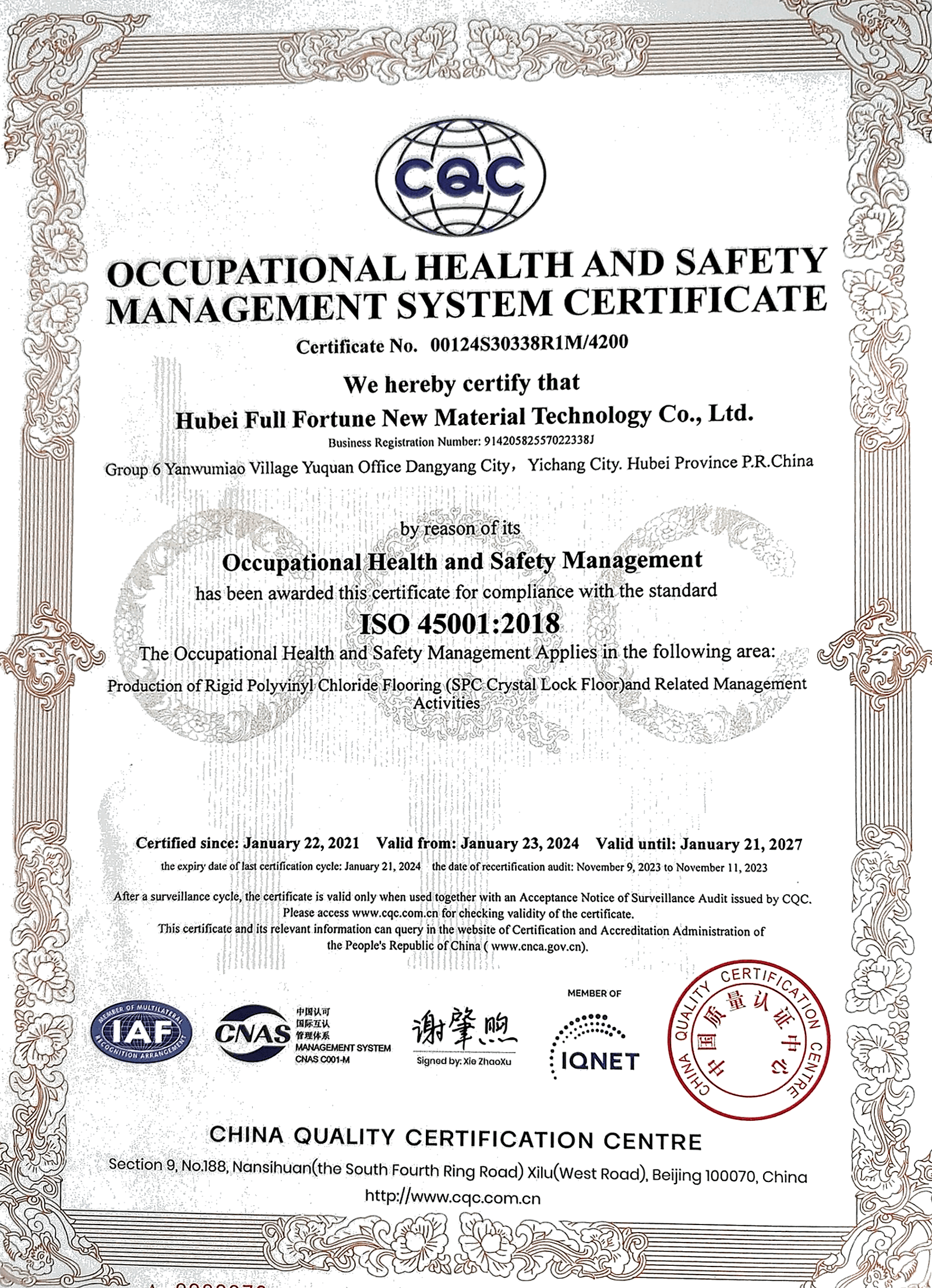 ISO 45001 — Occupational Health and Safety Management System Certificate document preview