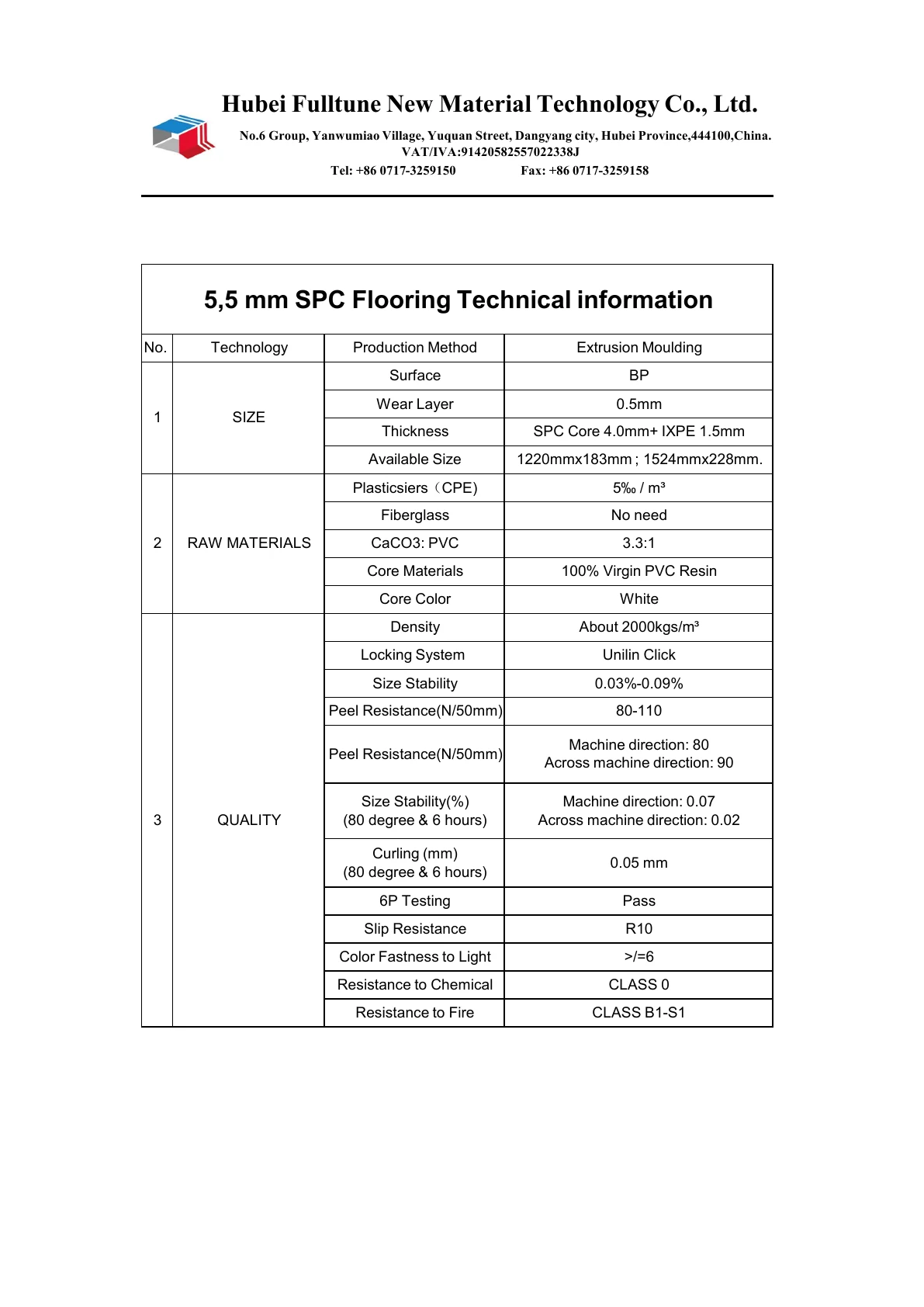 Technical Information — 5.5 mm SPC Flooring Technical Information anteprima della pagina selezionata