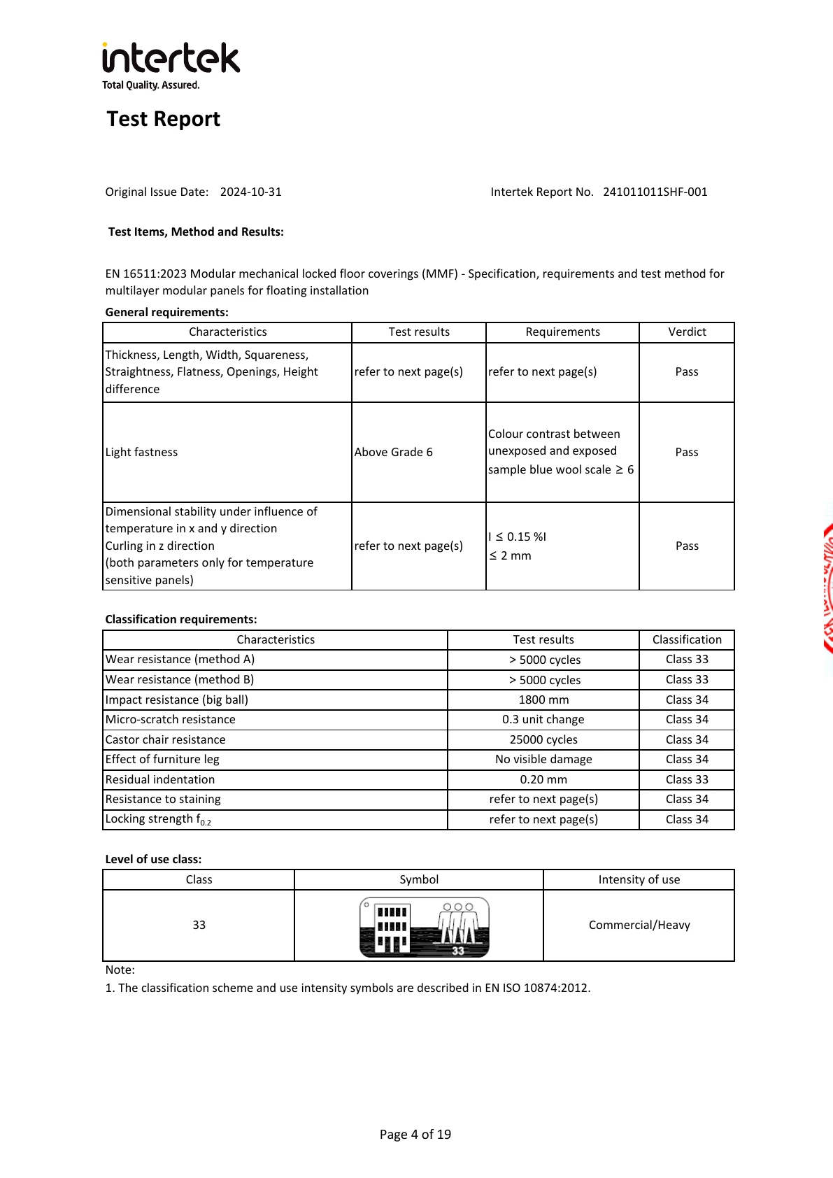 Test Report — SPC Flooring Performance Test Report anteprima della pagina selezionata